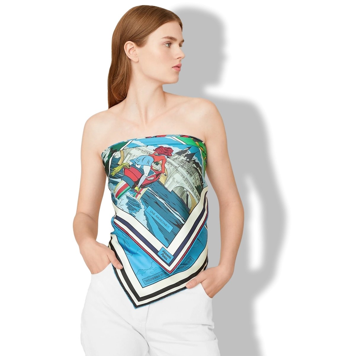 Hermes [AC9] Bleu/Vert/Bleu dur CARRE DOUBLE FACE WOW Twill Scarf 90cm, BNWTIB! - poupishop