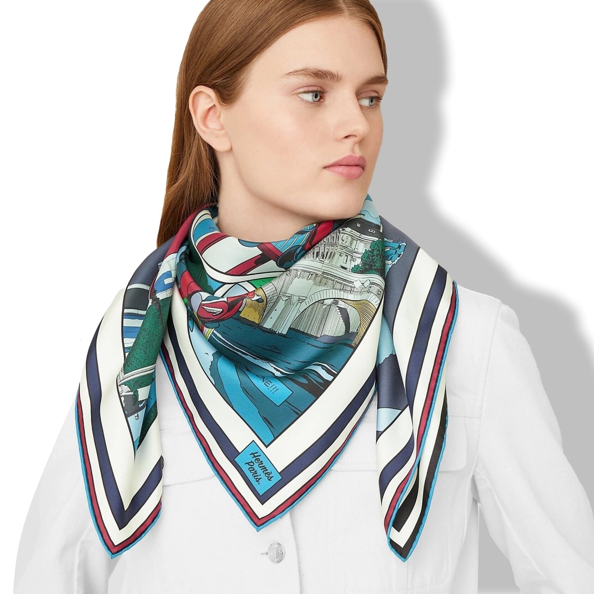 Hermes [AC9] Bleu/Vert/Bleu dur CARRE DOUBLE FACE WOW Twill Scarf 90cm, BNWTIB! - poupishop