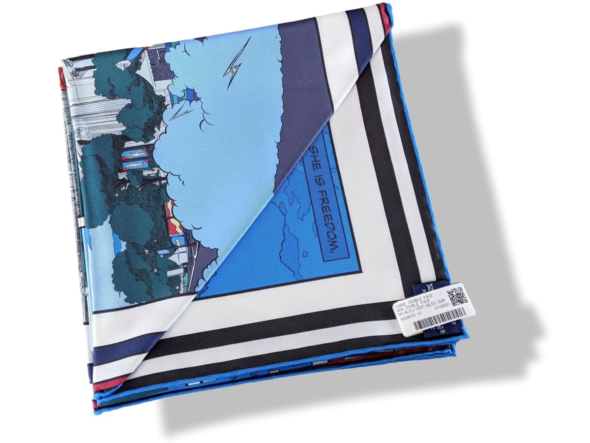 Hermes [AC9] Bleu/Vert/Bleu dur CARRE DOUBLE FACE WOW Twill Scarf 90cm, BNWTIB! - poupishop