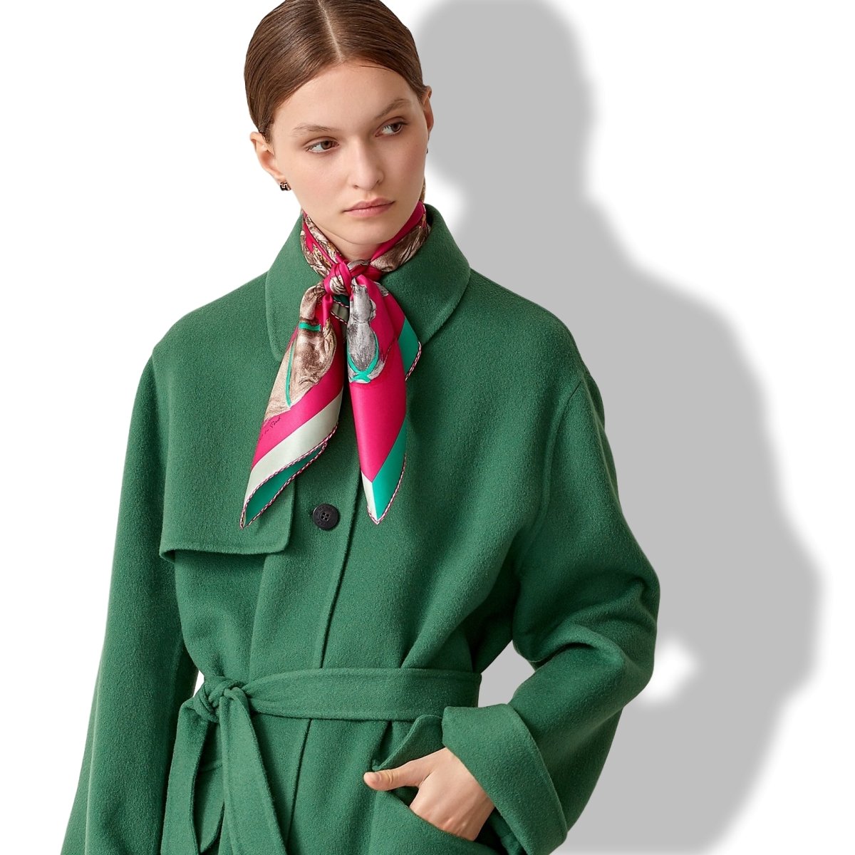 HERMES [AC9] Fuchsia/Etoupe/Vert LES BASSETS by Xavier de Poret Printed Silk 70, BNWT! - poupishop
