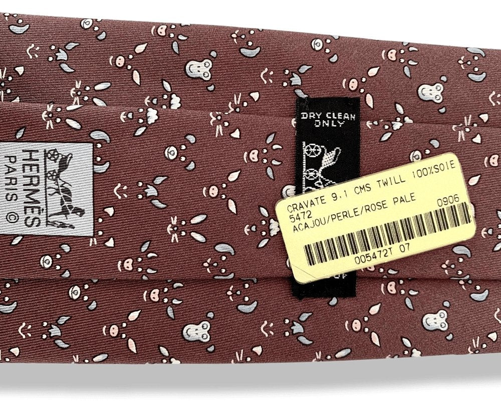 Hermes 5472 Monkey Cow Pig Sheep.. Twill Silk Tie 9CM