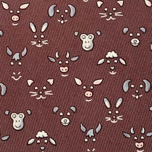 Hermes 5472 Monkey Cow Pig Sheep.. Twill Silk Tie 9CM