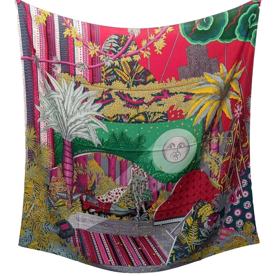 Produits Hermes 2019 Rouge/Vert/Multi ACTE III SCENE I LA CLAIRIERE by Edouard Baribeaud Cashmere Shawl 140