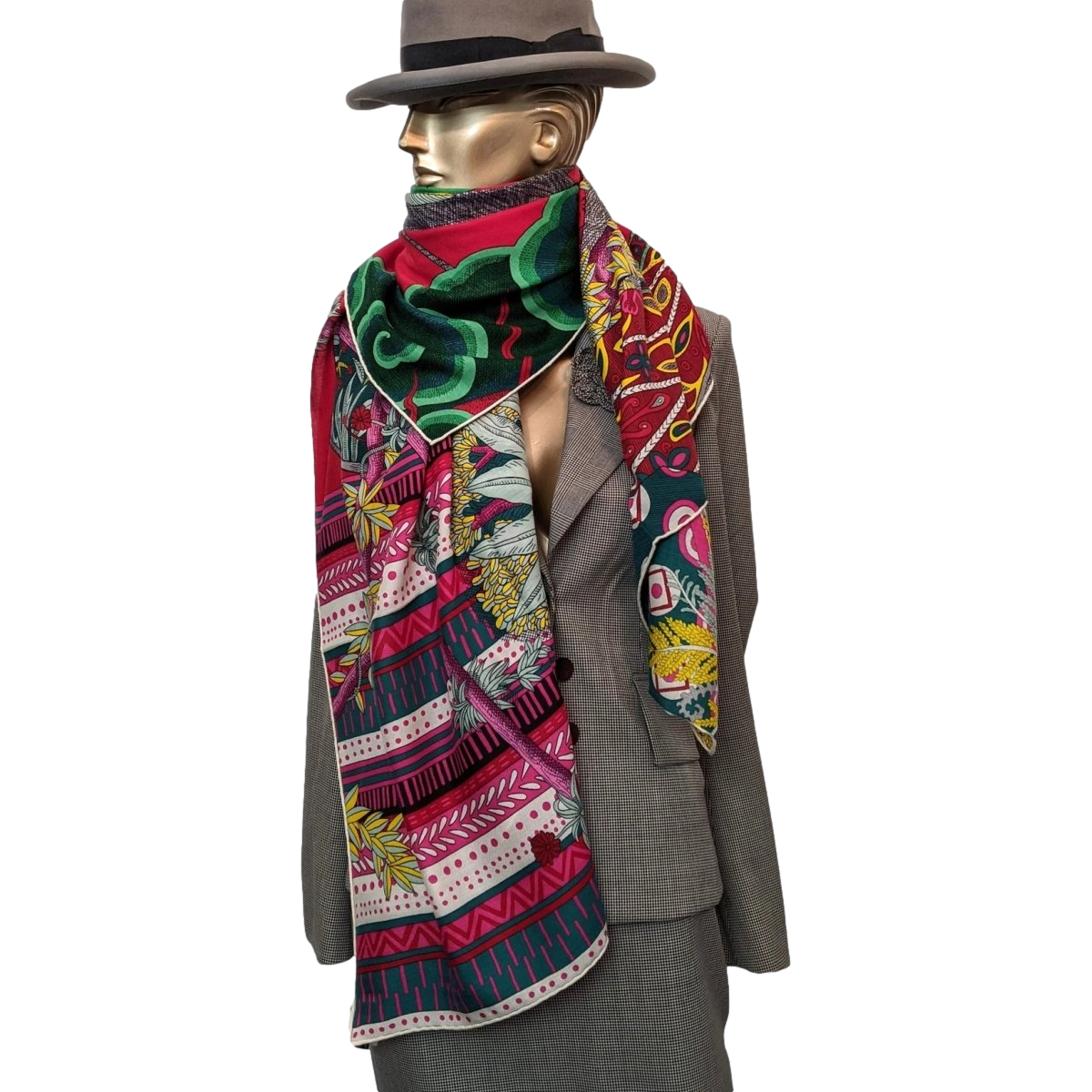 Produits Hermes 2019 Rouge/Vert/Multi ACTE III SCENE I LA CLAIRIERE by Edouard Baribeaud Cashmere Shawl 140