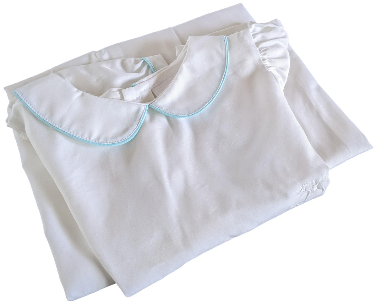 Hermes White/Ice Blue Trim " Adada " Nightdress for girls, Sz2