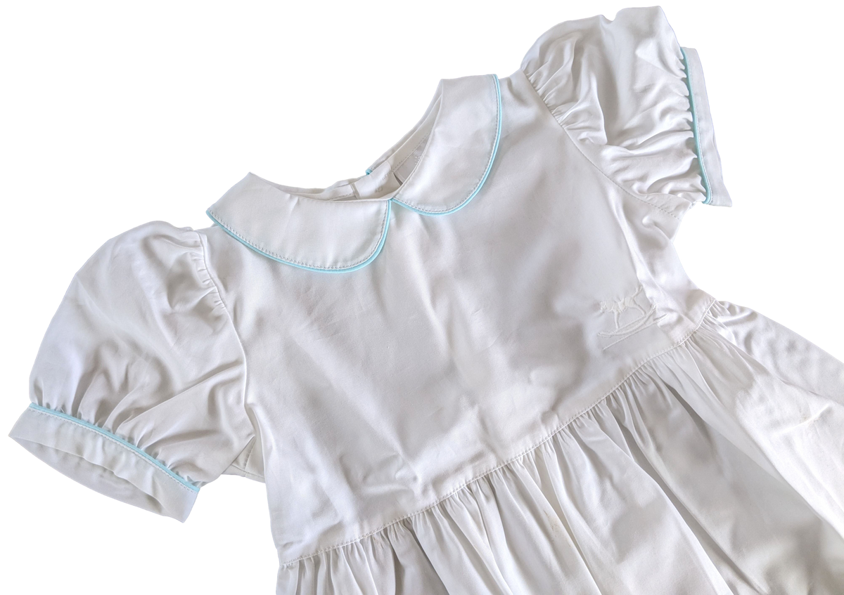 Hermes White/Ice Blue Trim " Adada " Nightdress for girls, Sz2