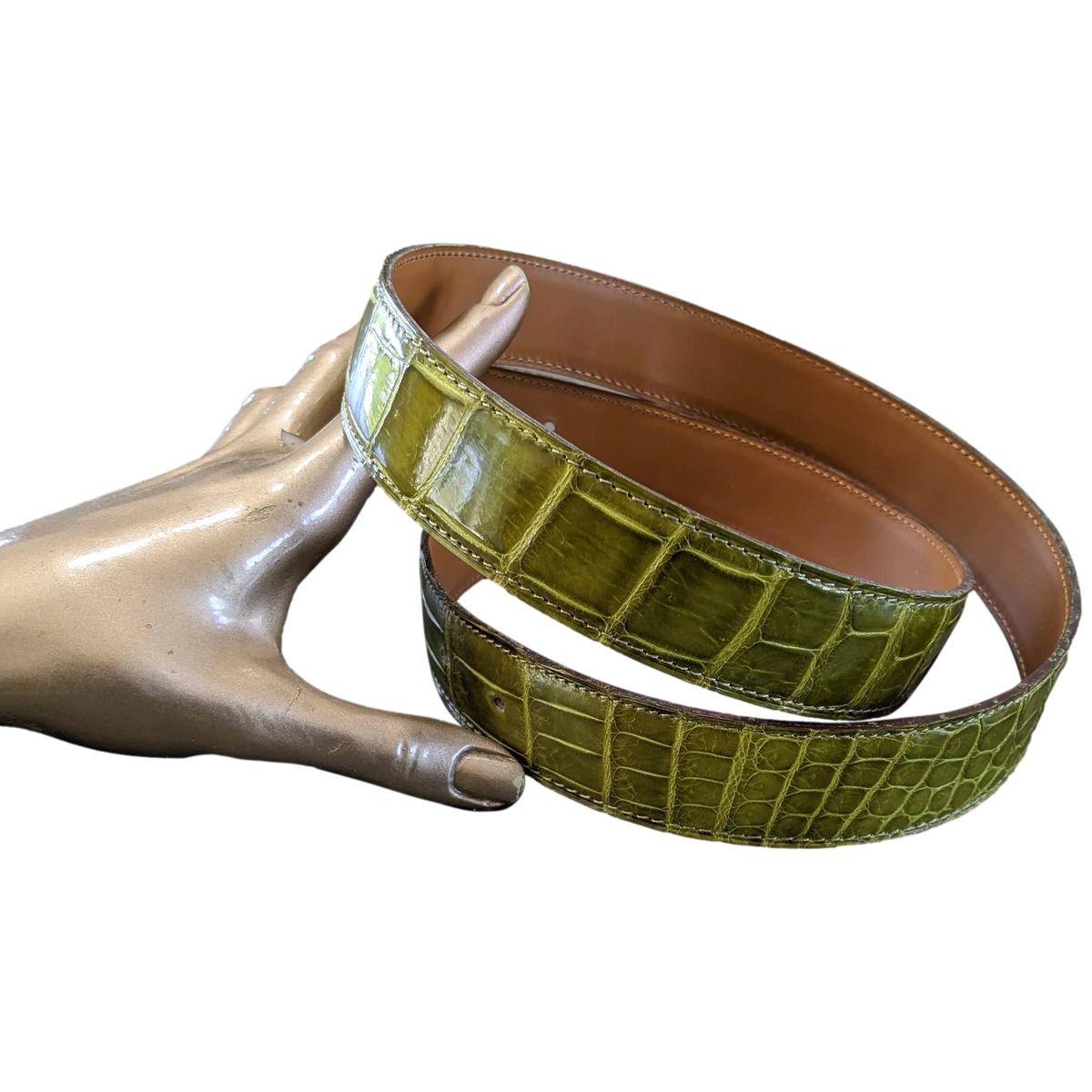 Hermes Anis/Naturel Crocodile Alligator Reversible Strap Belt 32 mm, Sz 90