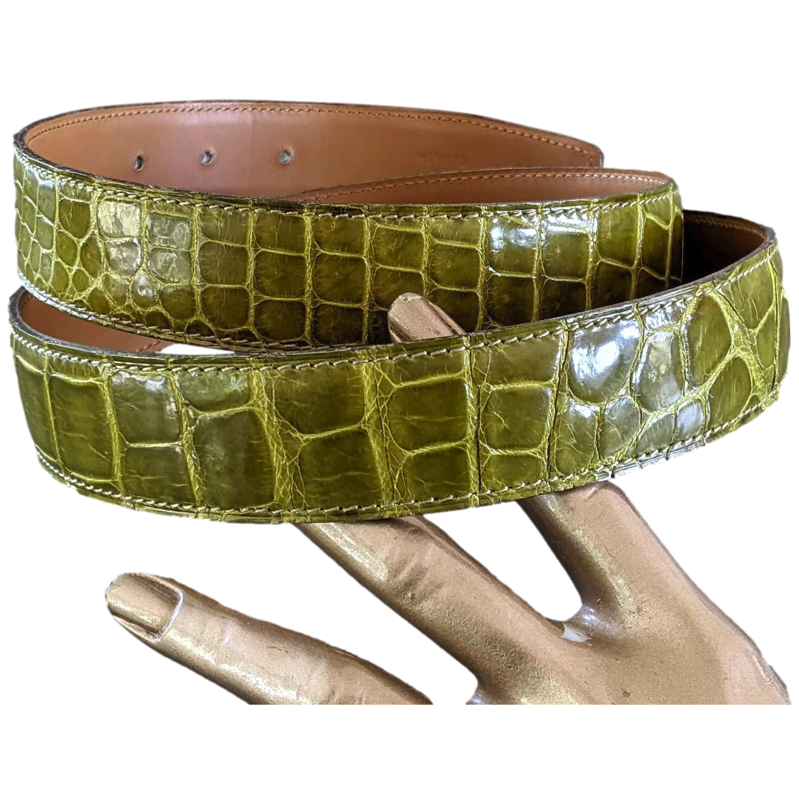 Hermes Anis/Naturel Crocodile Alligator Reversible Strap Belt 32 mm, Sz 90