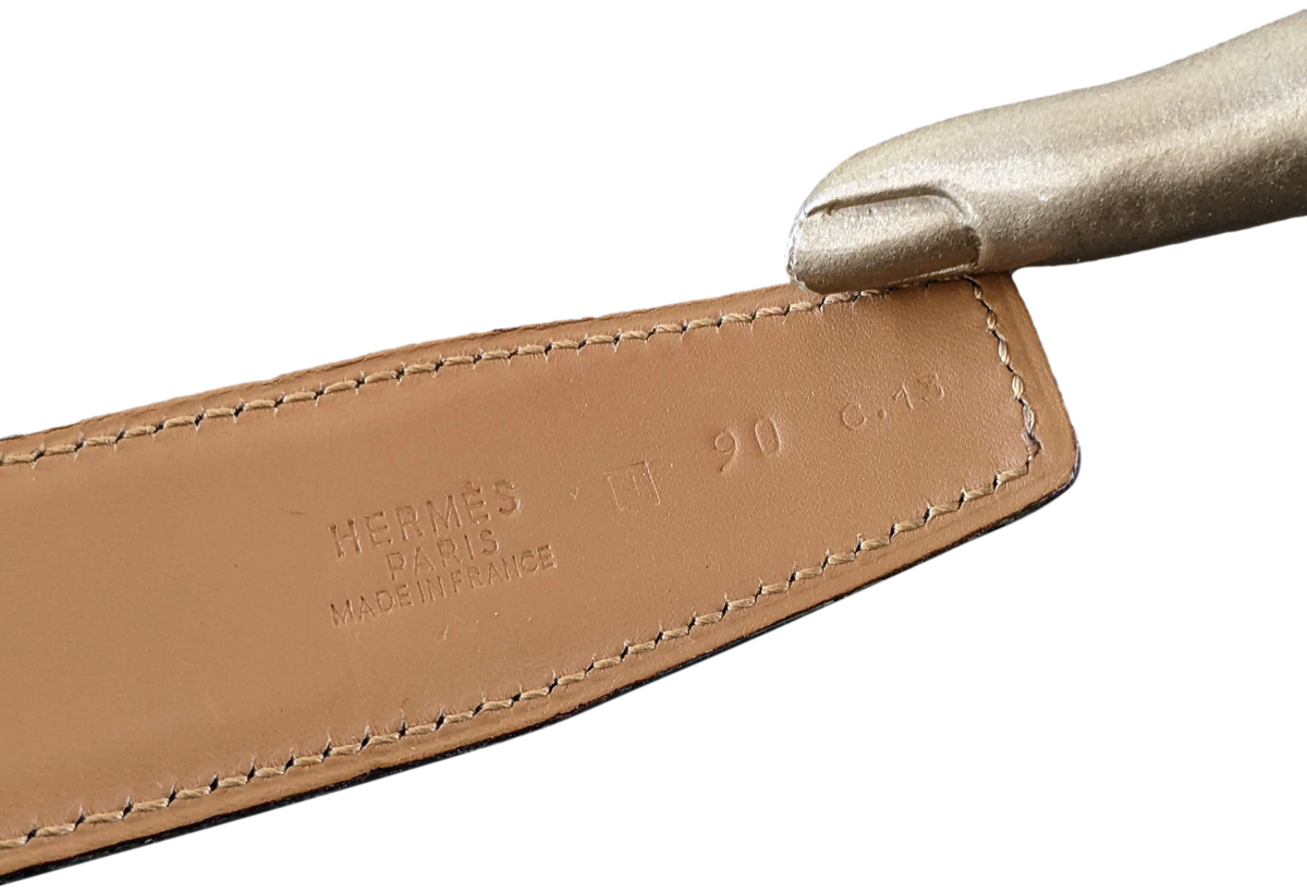 Hermes Anis/Naturel Crocodile Alligator Reversible Strap Belt 32 mm, Sz 90