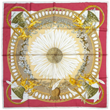 Hermes 1999 Red "Amours" by Annie Faivre Twill Jacquard Silk Scarf 90