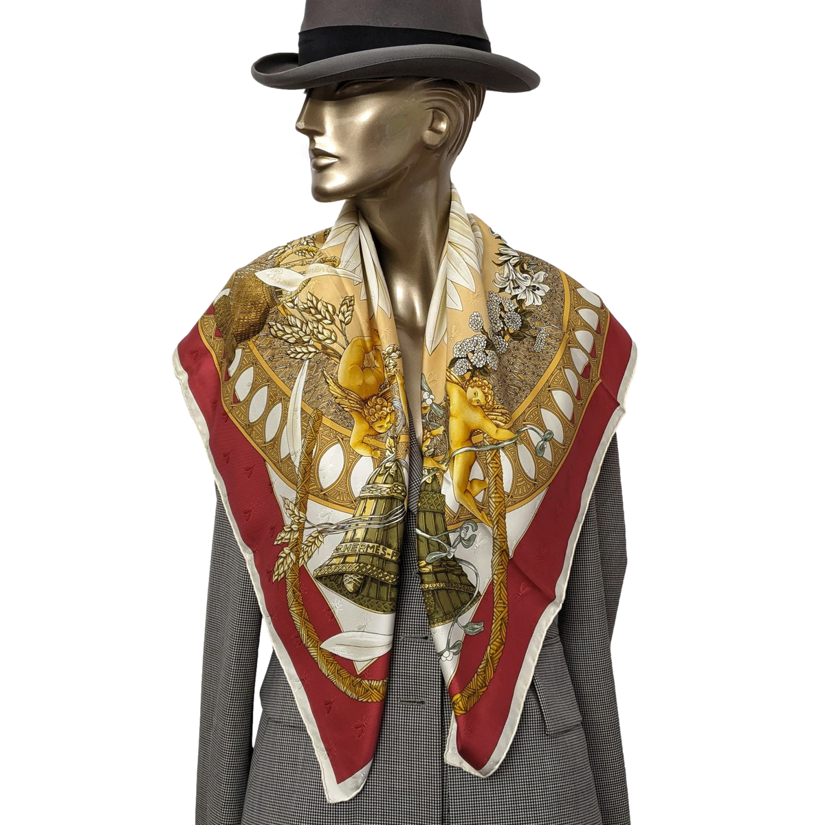 Hermes 1999 Red "Amours" by Annie Faivre Twill Jacquard Silk Scarf 90