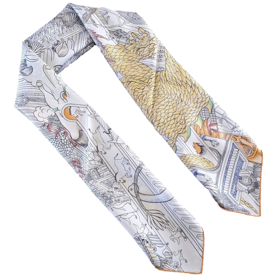 Hermes 2018 Blanc/Jaune/Vert ANIMAPOLIS by Jan Bajtlik Twill scarf 90