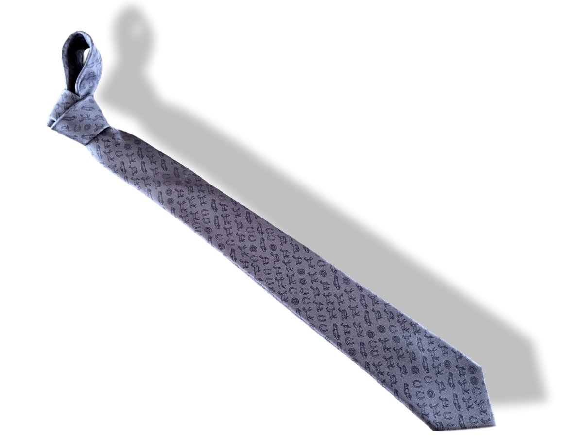 Hermes Anthracite/Noir HORSE POWER Twill Silk Tie 7 cm, BNWT!