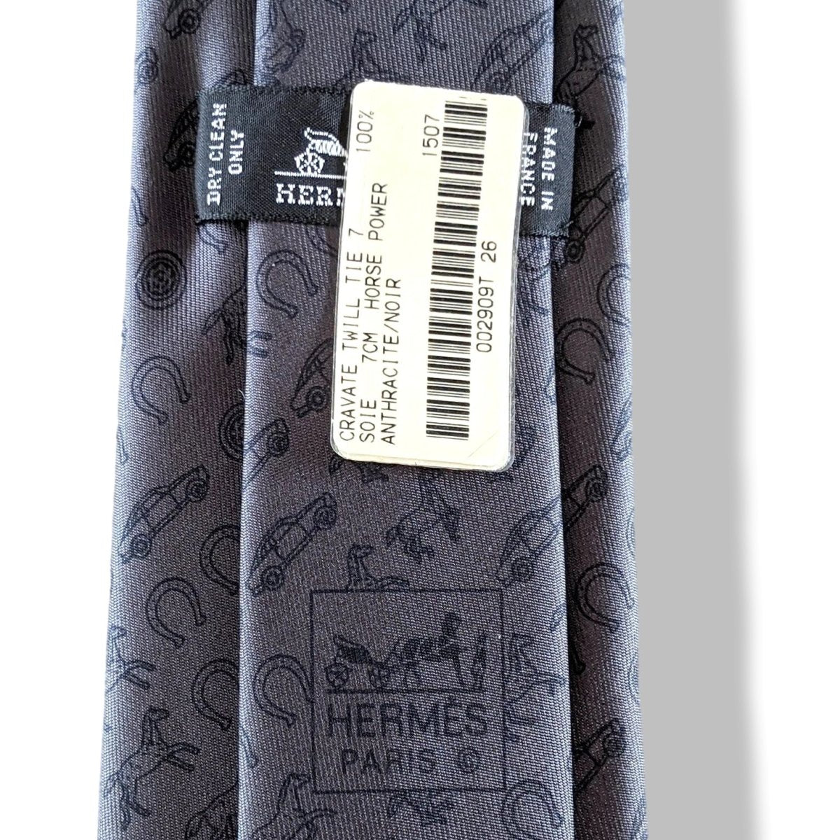 Hermes Anthracite/Noir HORSE POWER Twill Silk Tie 7 cm, BNWT!