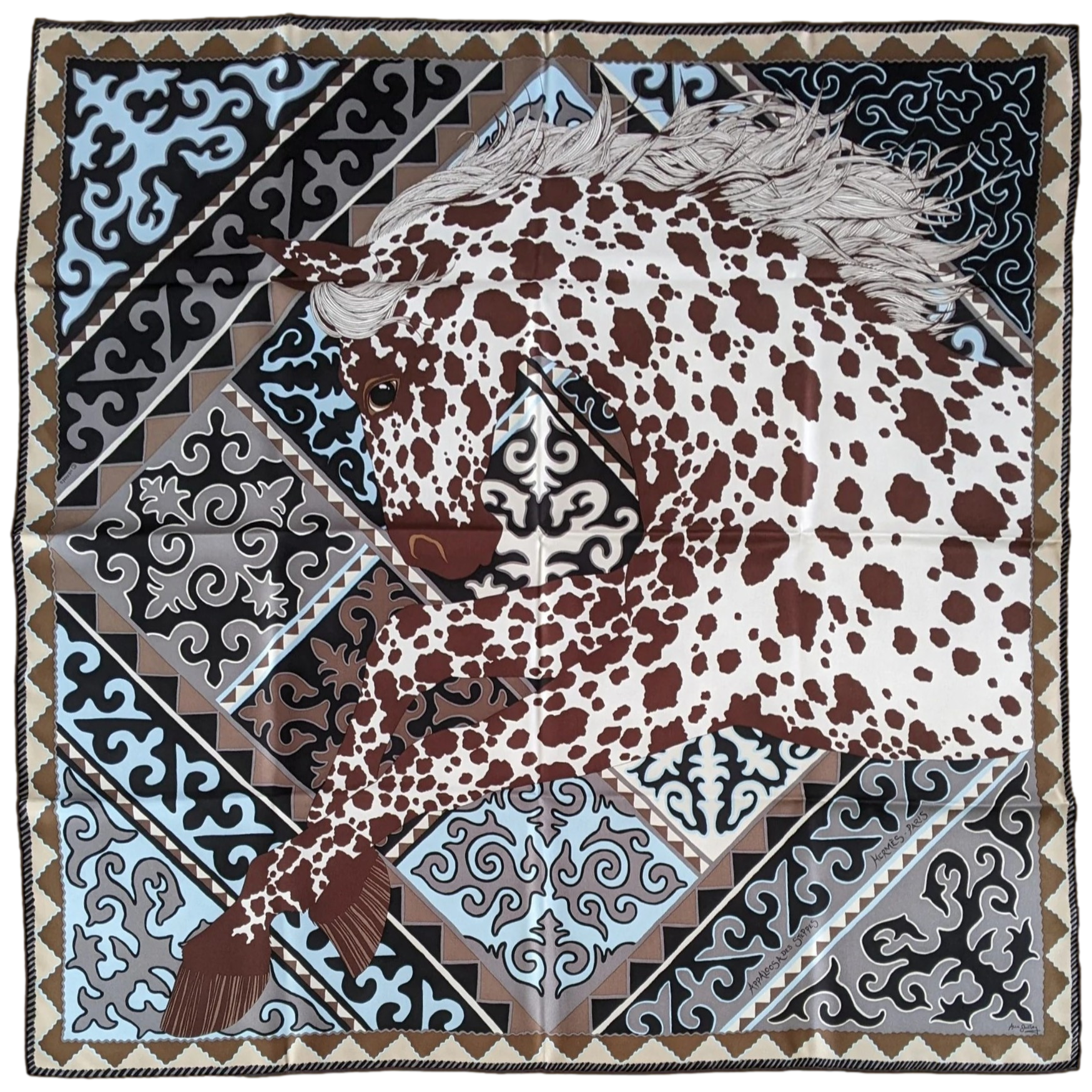 Hermes 2017 Naturel/Marron/Ciel "Appaloosa des Steppes" by Alice Shirley Twill Silk 90cm