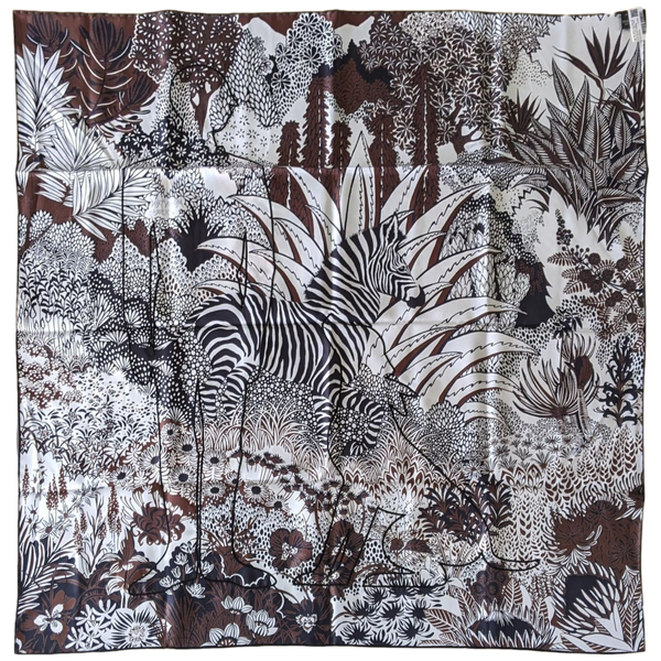 Hermes Embroidered Special Issue "Application Up Woof Woof" on "Zebra Montain" by Alice Shirley Twill 90cm