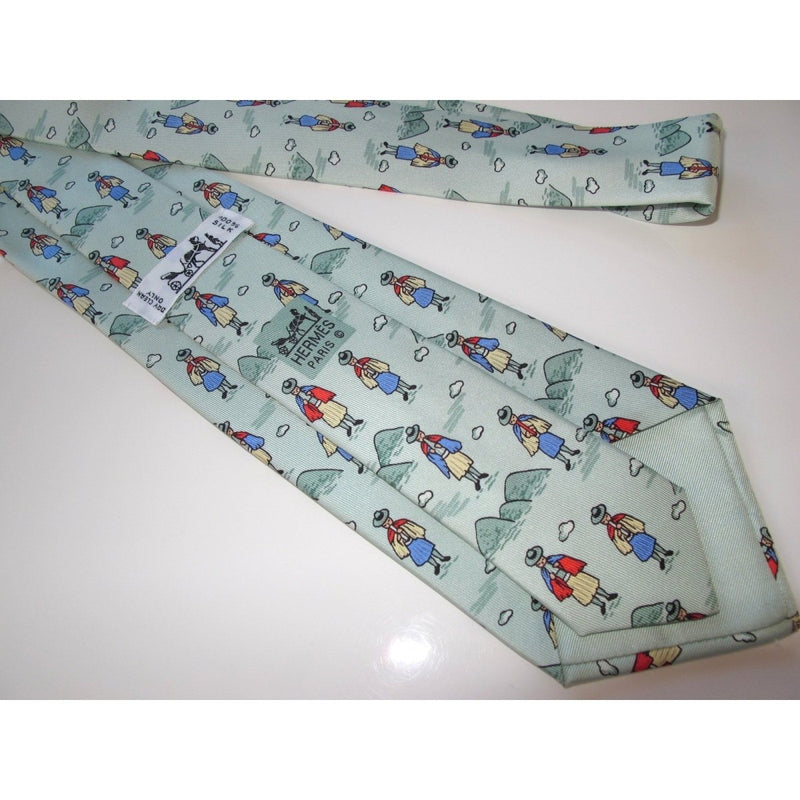 Hermes tie Peru Aqua Peruvians Printed silk