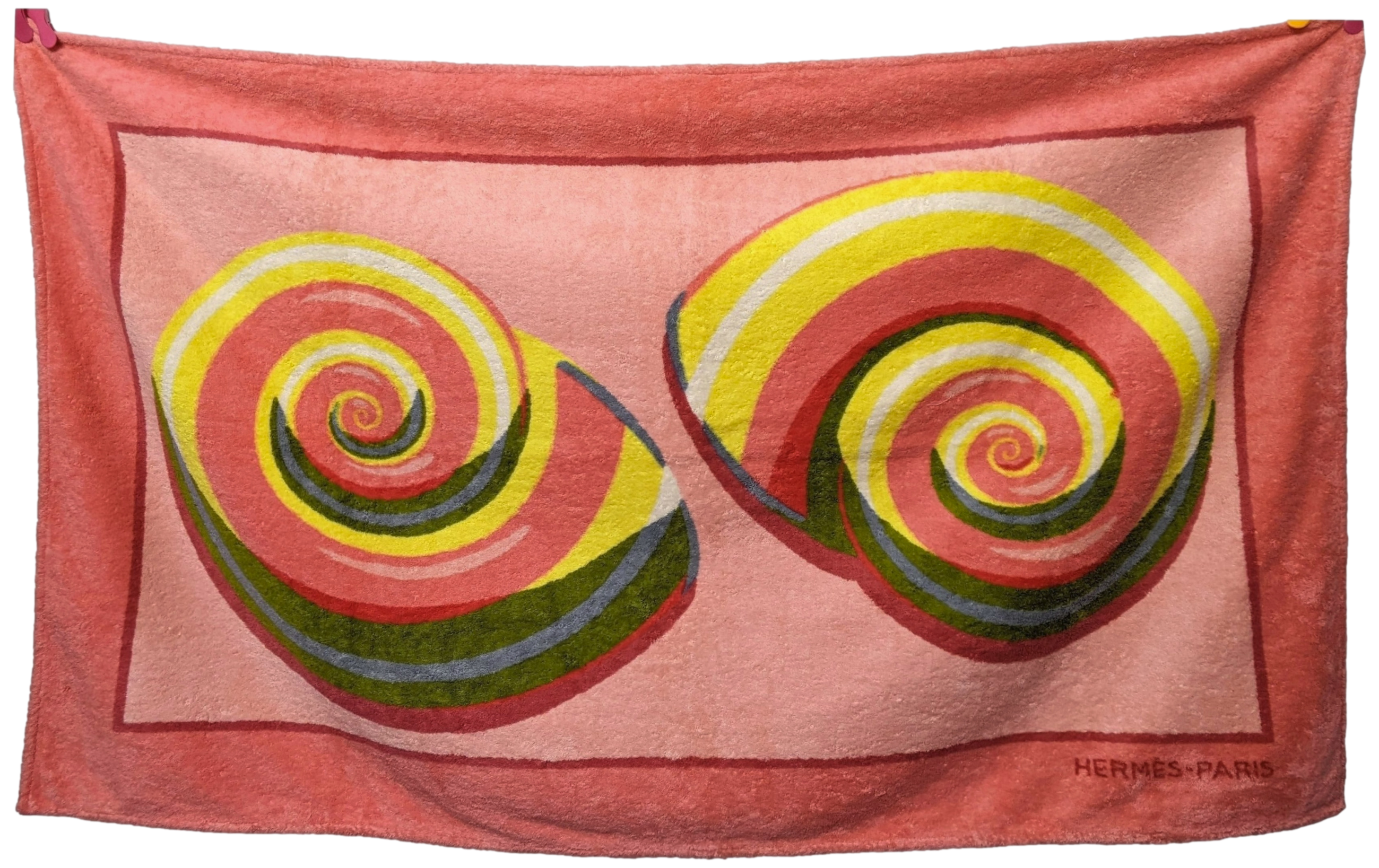 Hermes Rose/Jaune "Arabesques" Tapis de Plage Terry Beach Towel 150 x 90 cm