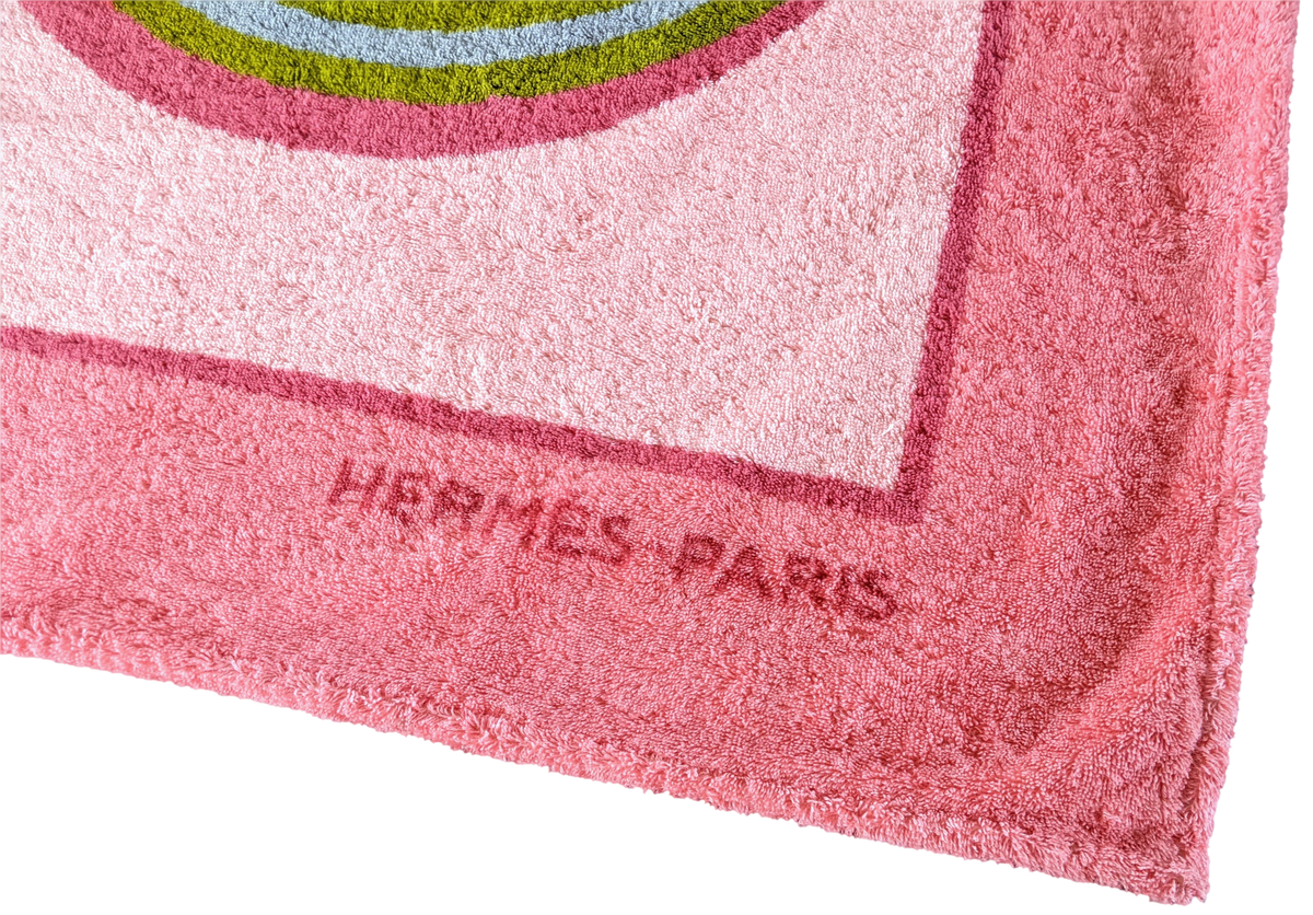 Hermes Rose/Jaune "Arabesques" Tapis de Plage Terry Beach Towel 150 x 90 cm