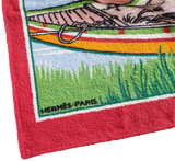 Hermes Vintage Cotton Terry "Asian Fishing Scene" Beach Towel 90 x 150 cm