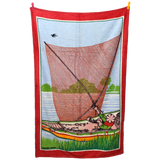 Hermes Vintage Cotton Terry "Asian Fishing Scene" Beach Towel 90 x 150 cm