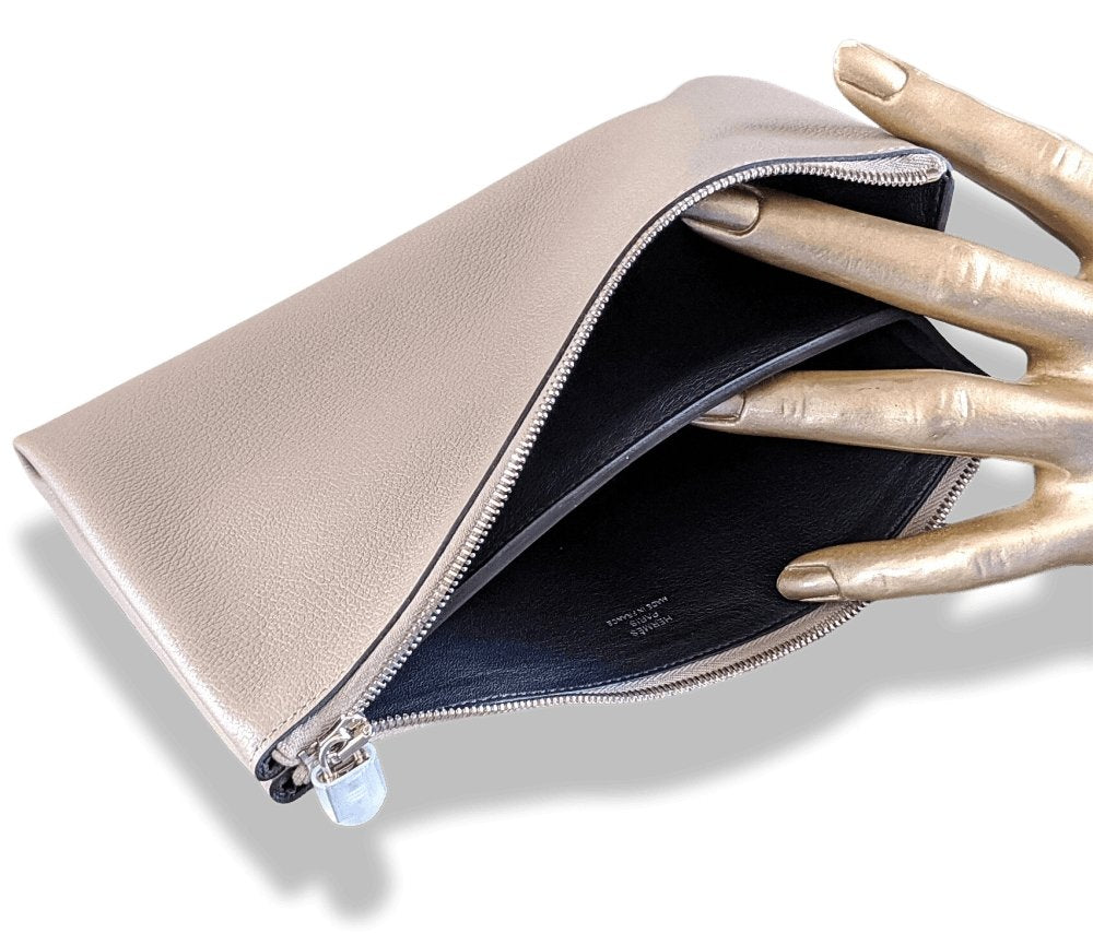 Hermes Asphalt Grey/Indigo Blue Evercolor Calfskin TROUSSE ATOUT GM For Everything Bag Pochette, BNWTIB!