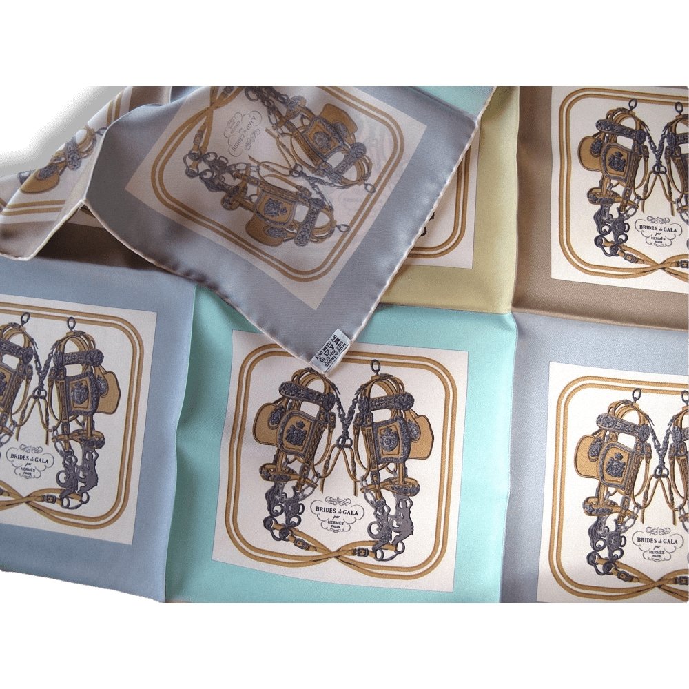  Hermes Atole, Etoupe, White Mini Brides de Gala Twill Silk 90
