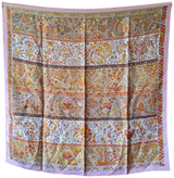 Hermes Rose "Au Pays des Oiseaux Fleurs" Twill Scarf 90 x 90 cm