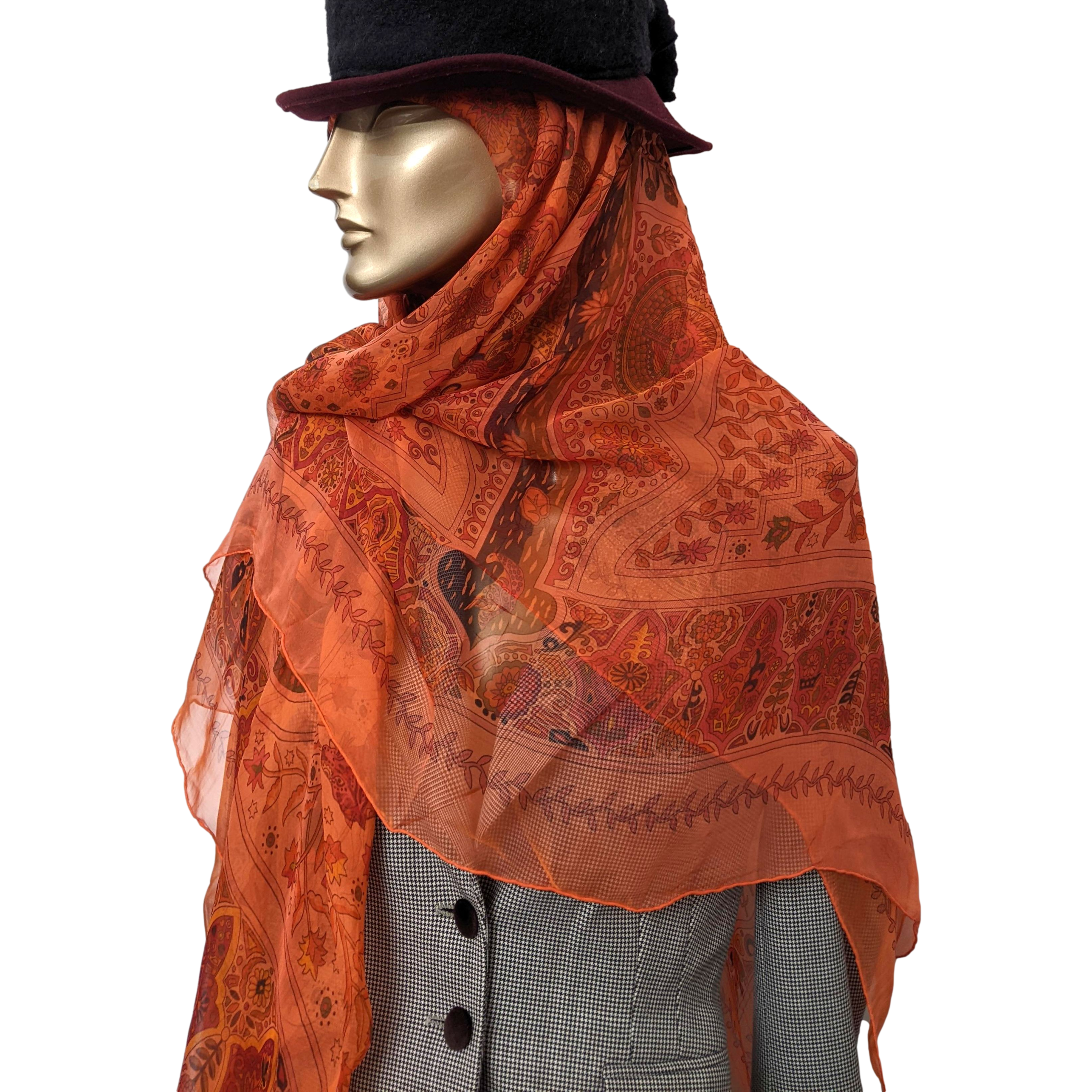 Hermes Lipstick/Corail " Aux Portes du Palais " by Christine Henry Mousseline Shawl 140