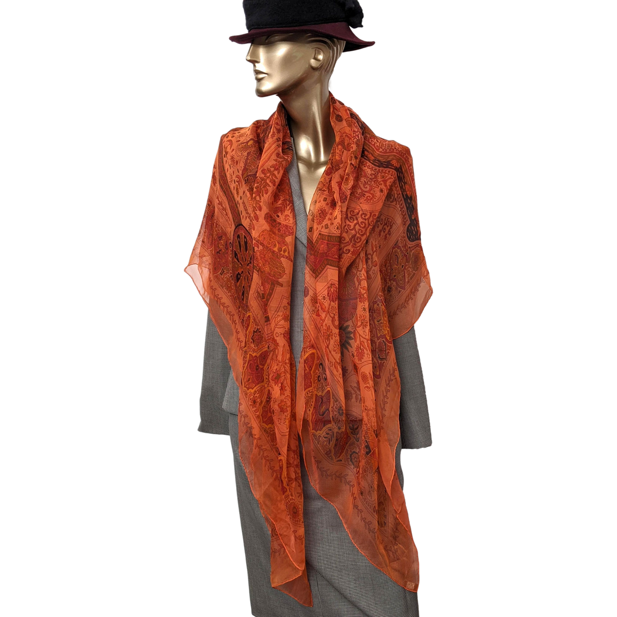 Hermes Lipstick/Corail " Aux Portes du Palais " by Christine Henry Mousseline Shawl 140