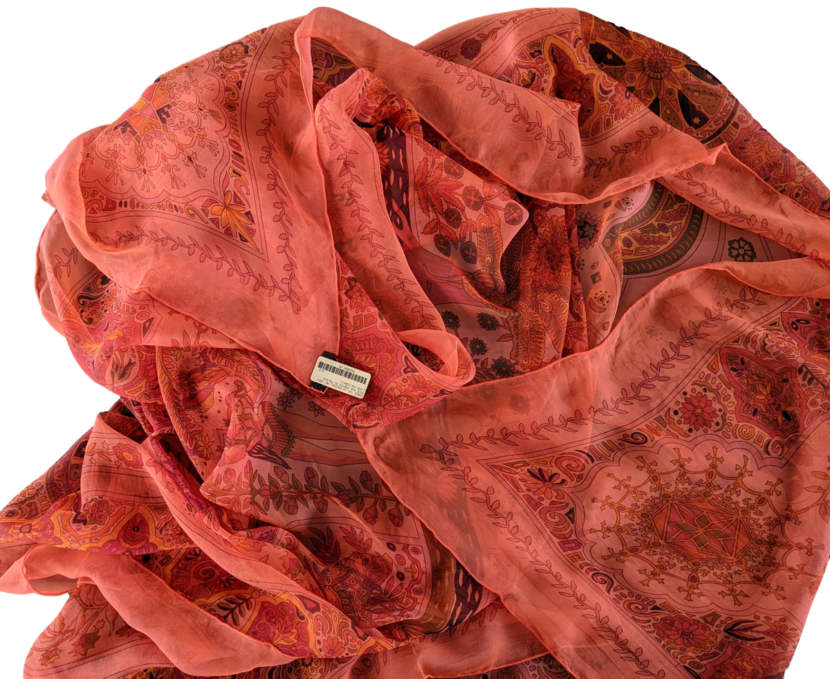 Hermes Lipstick/Corail " Aux Portes du Palais " by Christine Henry Mousseline Shawl 140