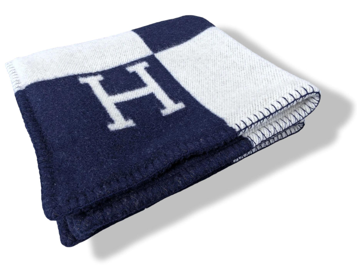 Hermes [H5] Home Navy/Ecru Wool/Cashmere AVALON Pillow REMOVABLE COVER GM Large model, New!