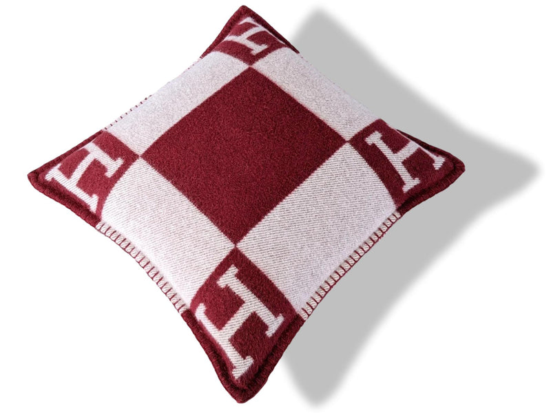 Hermes [H6] Home Red/Ecru Wool/Cashmere AVALON Pillow PM Small Model