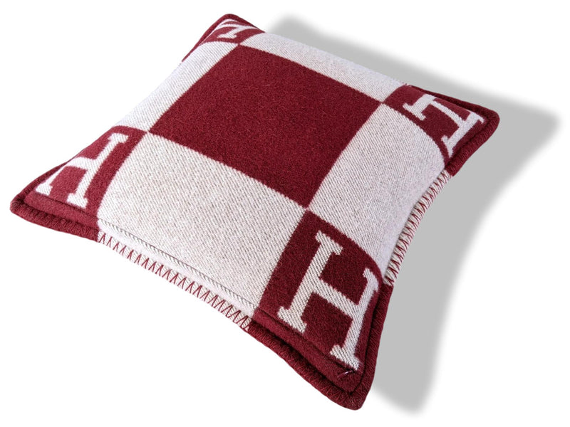 Hermes [H6] Home Red/Ecru Wool/Cashmere AVALON Pillow PM Small Model
