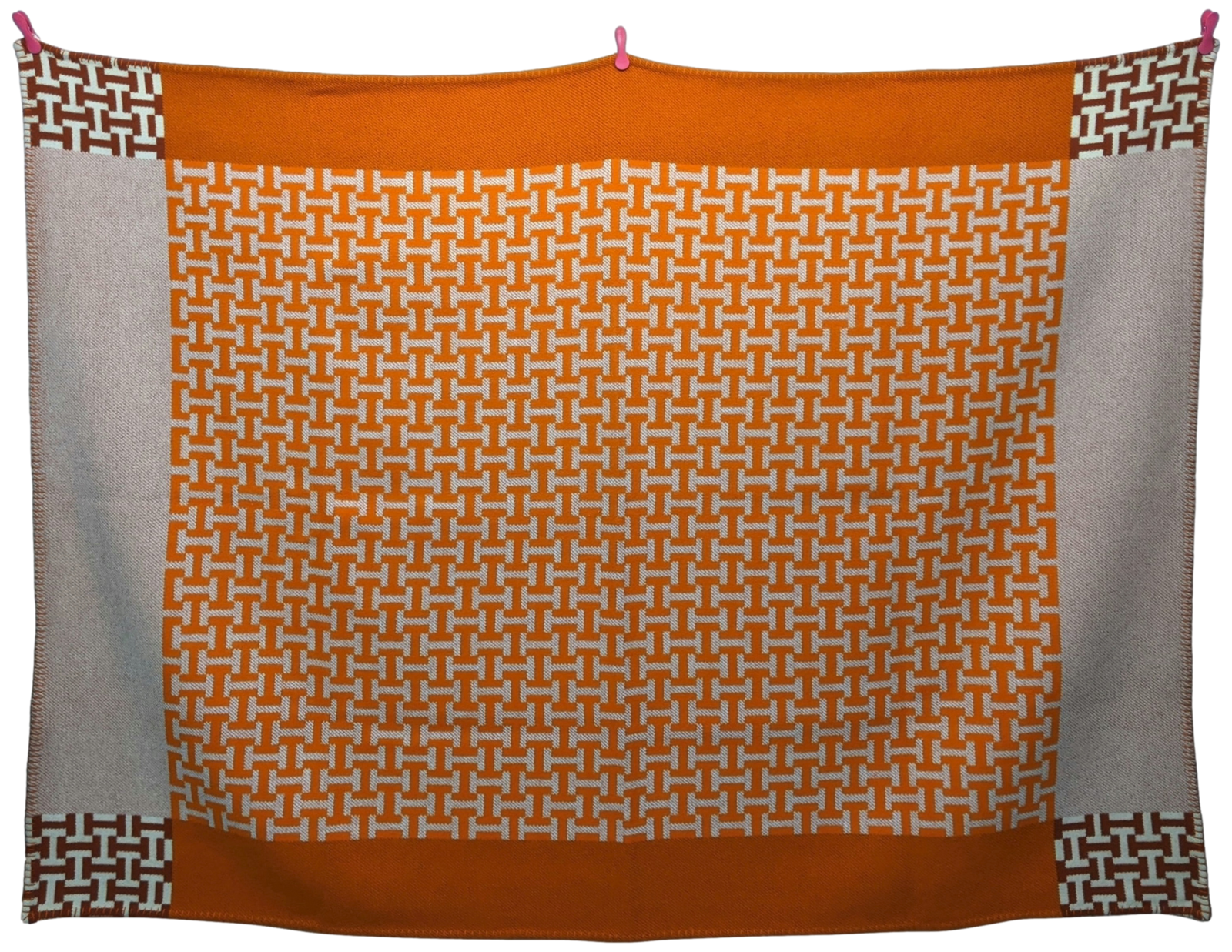 Jeté De Lit Hermès Plaid Brodé En Laine, Cachemire Et Angora (140x200 Cm) - Neuf Sans étiquette