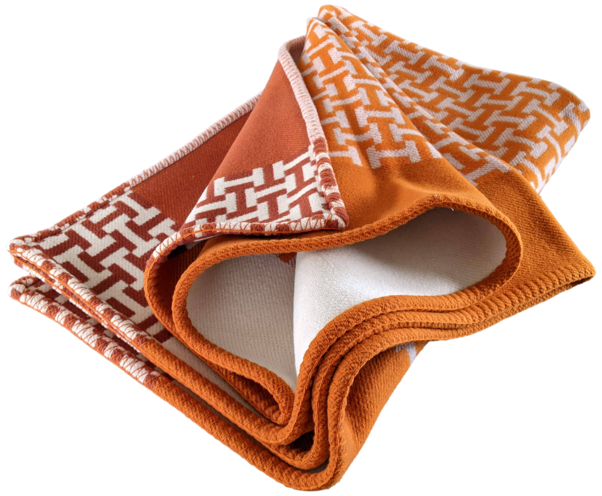 Hermes Orange "Avalon Terre d'H" Plaid 135 x 170 cm
