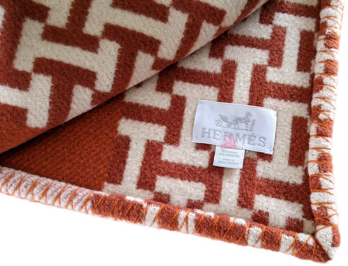 Hermes Orange "Avalon Terre d'H" Plaid 135 x 170 cm