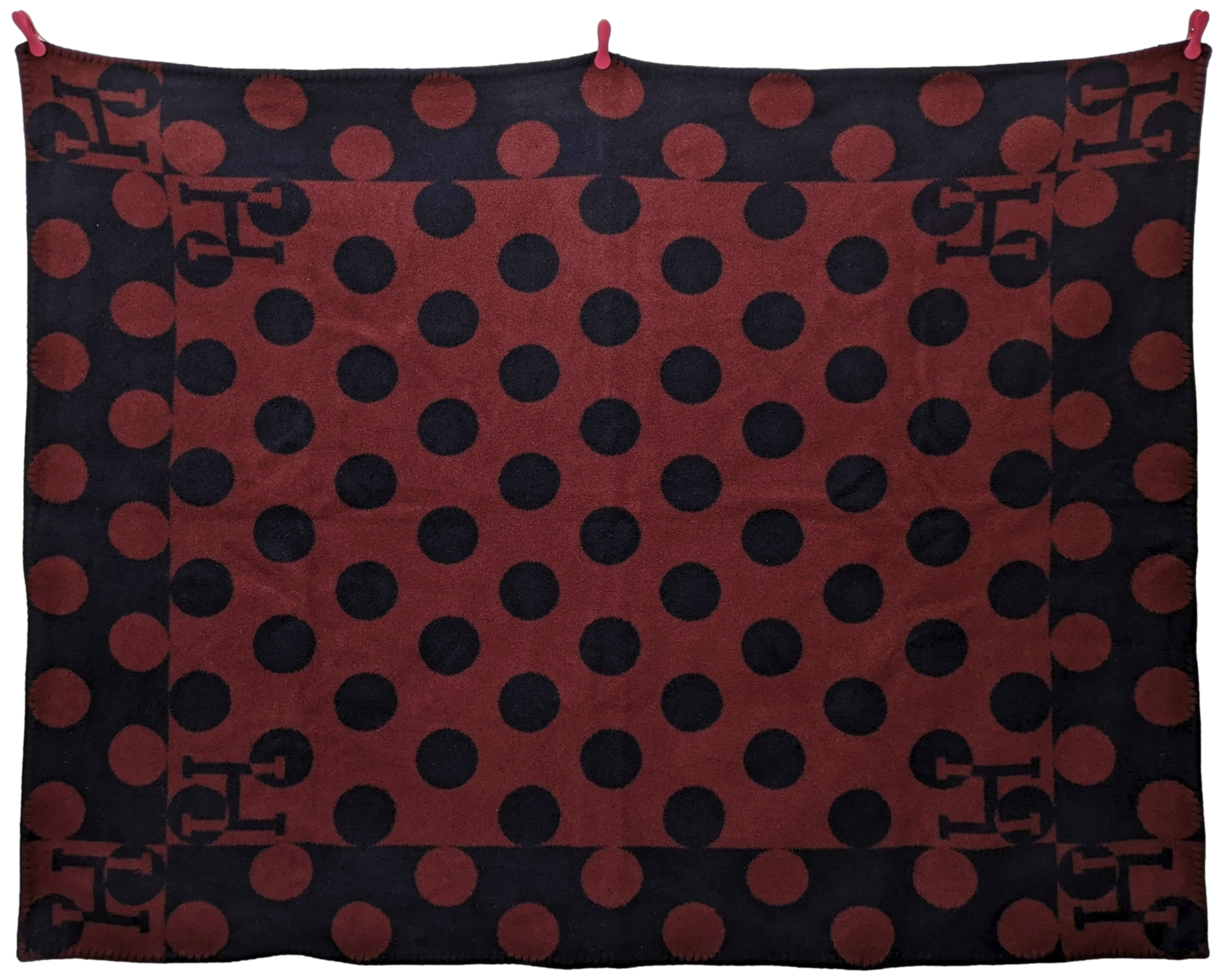 Produits Hermes Burgundy/Navy "Avalon a Pois" Plaid 135 x 170 cm
