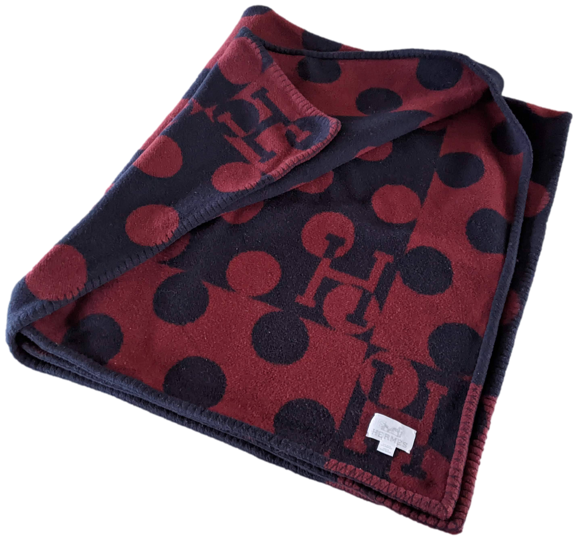 Produits Hermes Burgundy/Navy "Avalon a Pois" Plaid 135 x 170 cm
