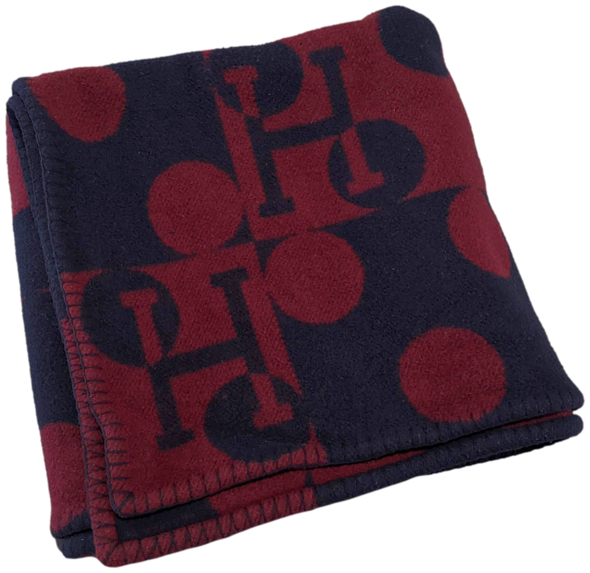 Produits Hermes Burgundy/Navy "Avalon a Pois" Plaid 135 x 170 cm