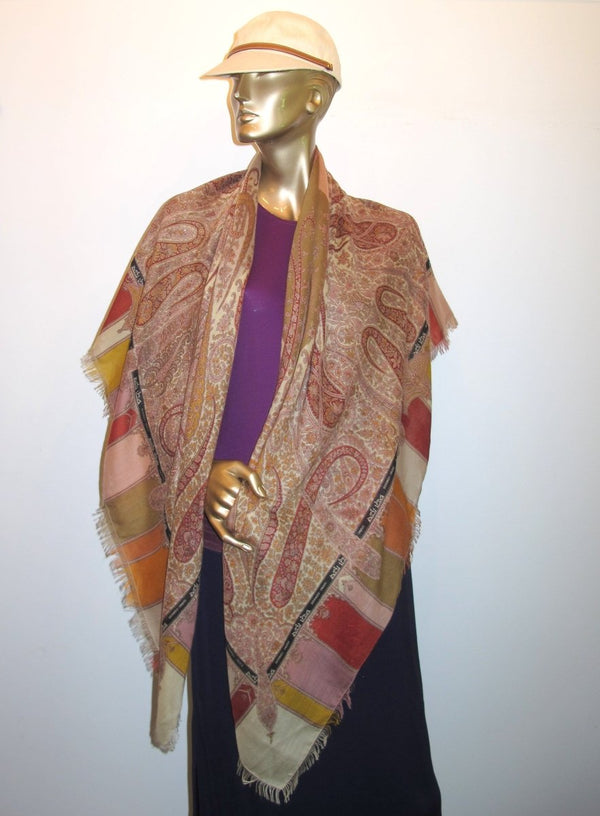Hermes AW2008 Rust Licorice Saffron DAMIER Cashmere Shawl 140, without tag in Box, Grail! - poupishop