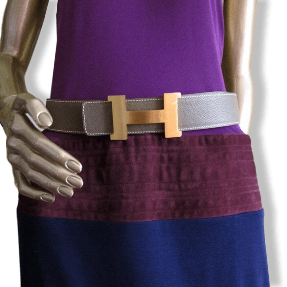 Hermes [B] Huge Shiny Plated Gold Belt Buckle CONSTANCE H 42 mm, New with Pouch and white Box!! - poupishop