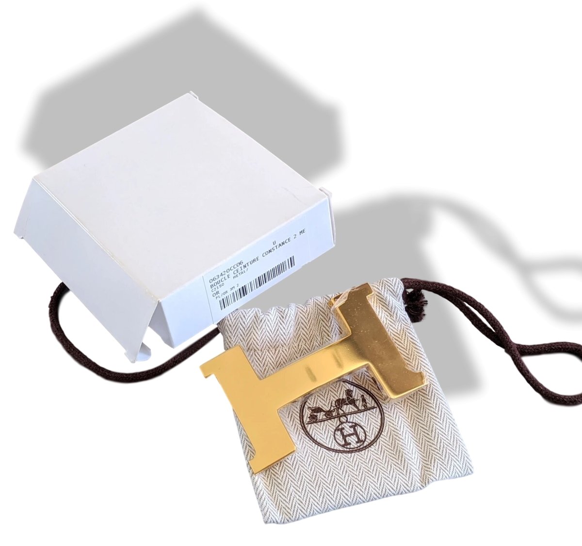 Hermes [B] Huge Shiny Plated Gold Belt Buckle CONSTANCE H 42 mm, New with Pouch and white Box!! - poupishop