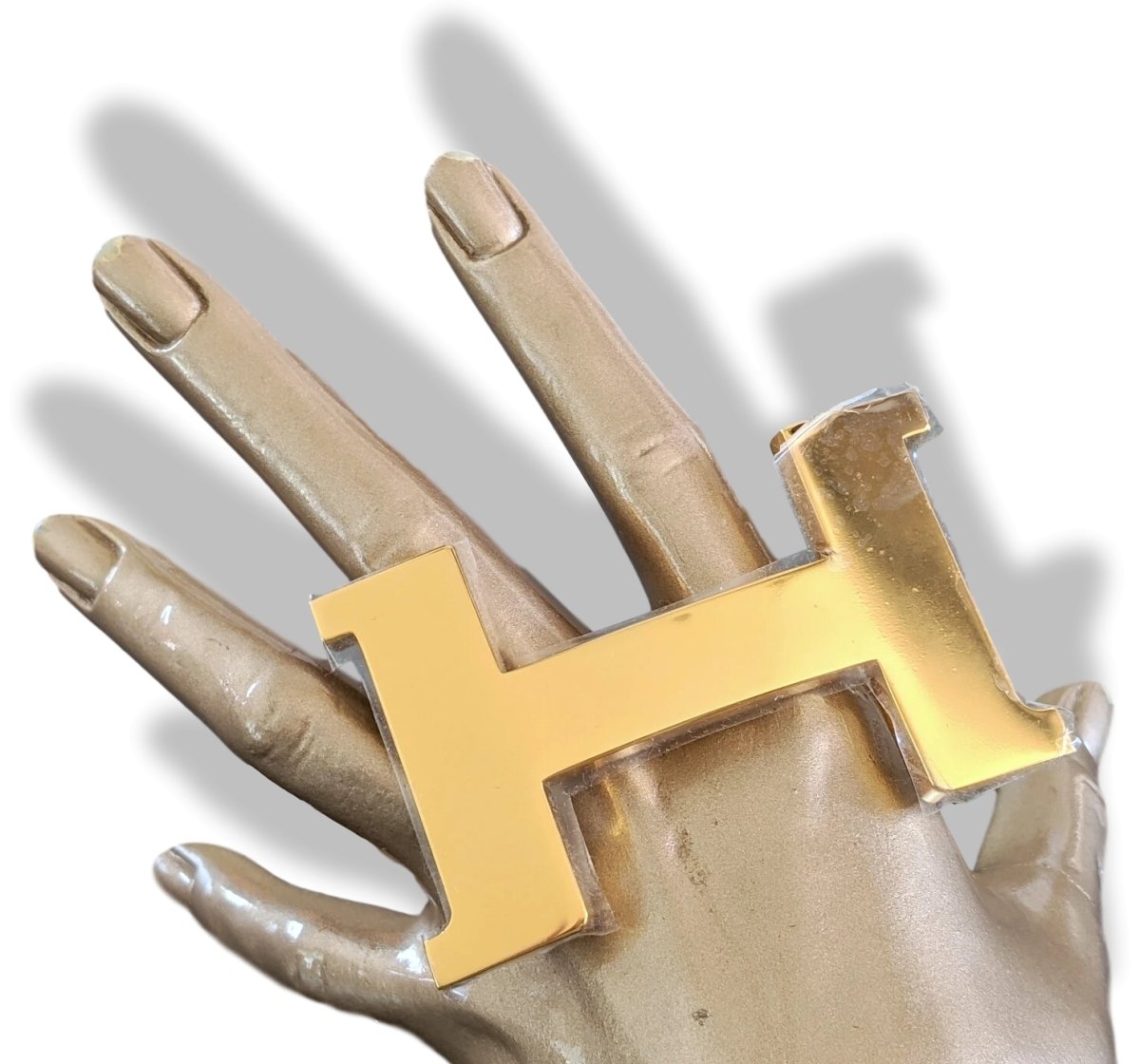 Hermes [B] Huge Shiny Plated Gold Belt Buckle CONSTANCE H 42 mm, New with Pouch and white Box!! - poupishop