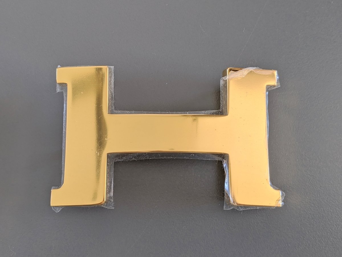Hermes [B] Huge Shiny Plated Gold Belt Buckle CONSTANCE H 42 mm, New with Pouch and white Box!! - poupishop