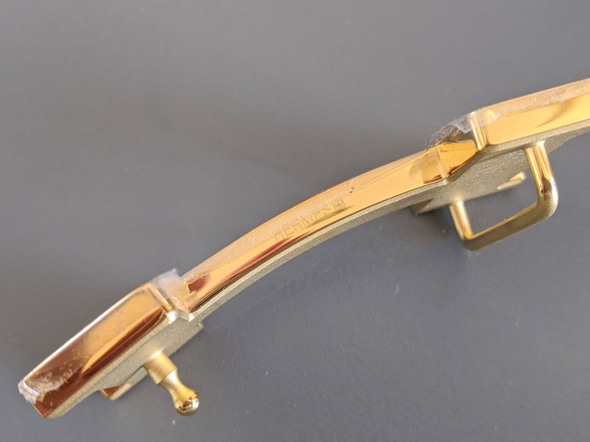 Hermes [B] Huge Shiny Plated Gold Belt Buckle CONSTANCE H 42 mm, New with Pouch and white Box!! - poupishop