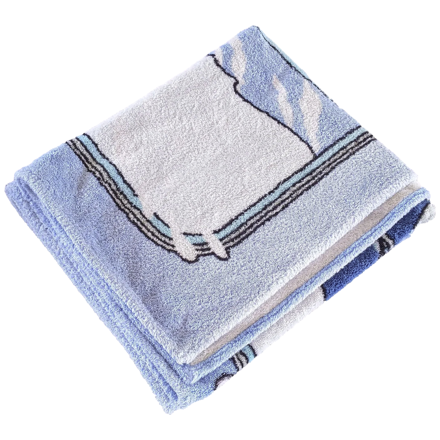 Hermes Vintage Bleu dégradé/Bleu/Blanc "Baleines" Whales Beach Towel 90 x 150 cm