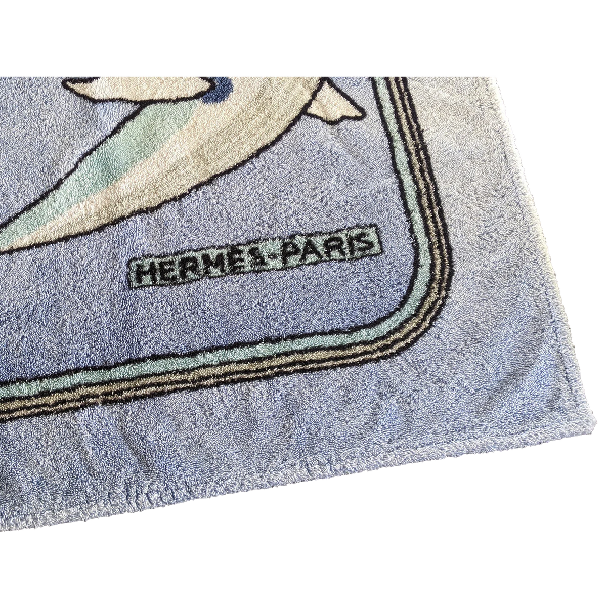 Hermes Vintage Bleu dégradé/Bleu/Blanc "Baleines" Whales Beach Towel 90 x 150 cm