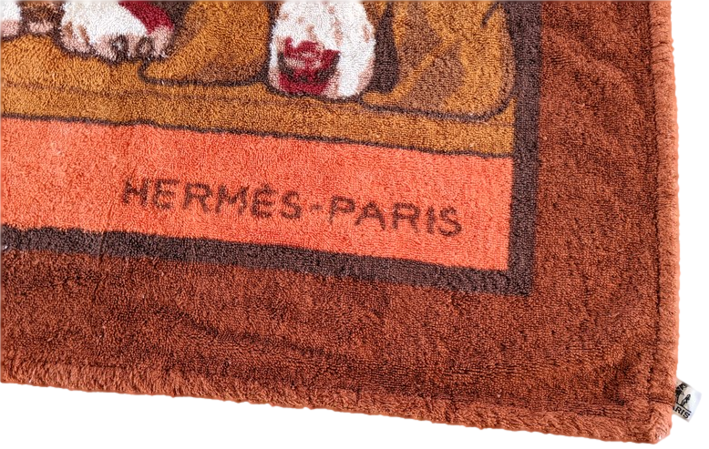 Produits Hermes Chocolat/Orange Vintage "Basset Hound" Beach Towel 150 x 90 cm
