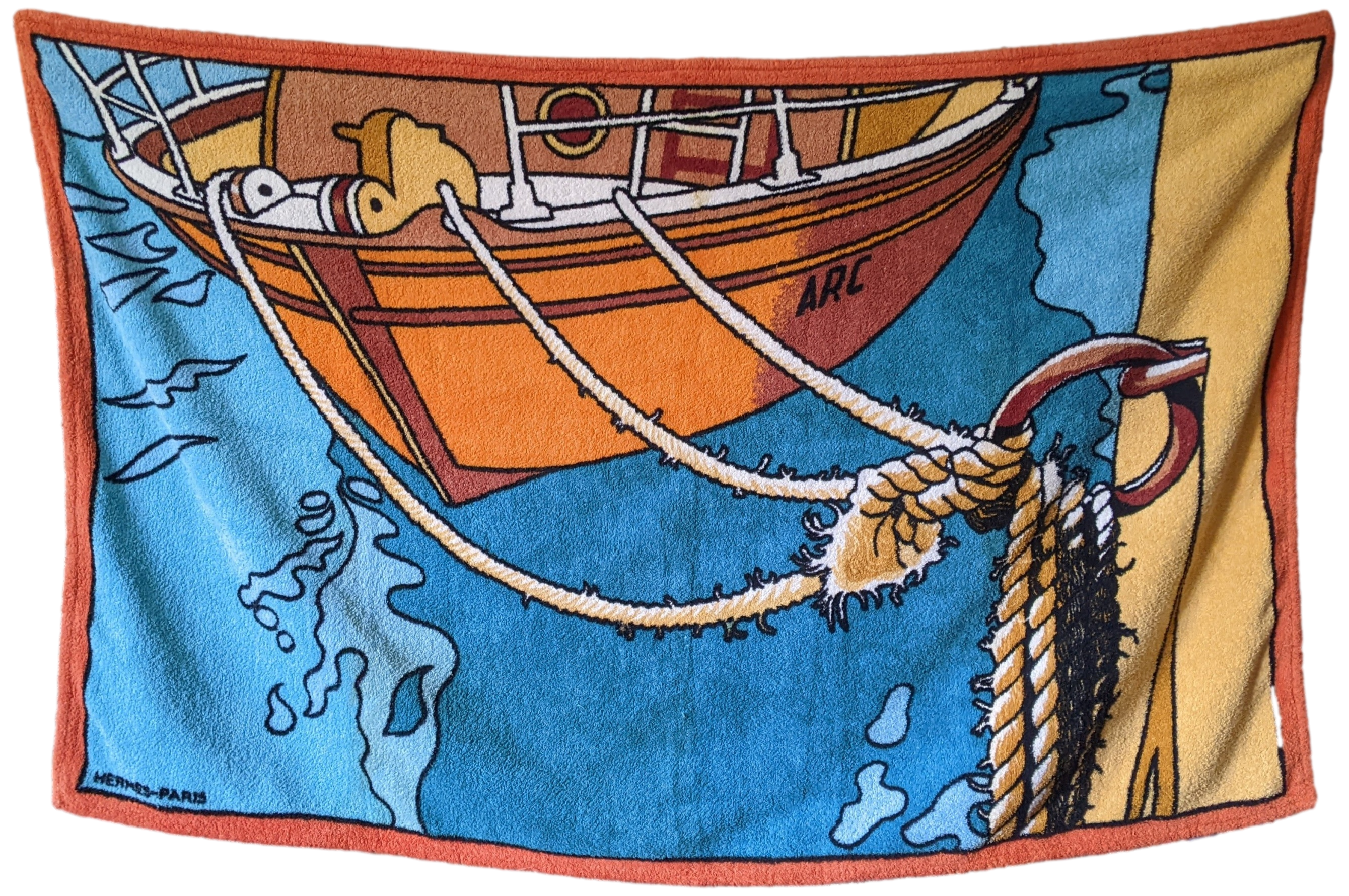 HERMES Vintage BATEAU Terry Beach Towel 90 x 150 cm